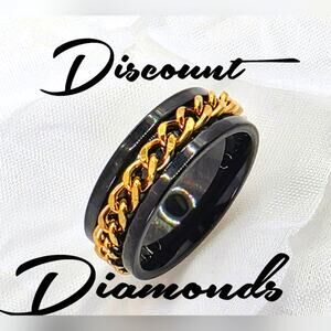 Men's SPINNER Titanium Gloss Black Ring - Gold Center